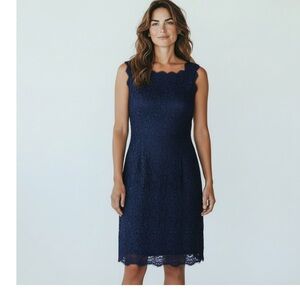 Adrianna Papell Navy Lace Dress Sz 10 Sleeveless Fit Flare Lined Knee Length